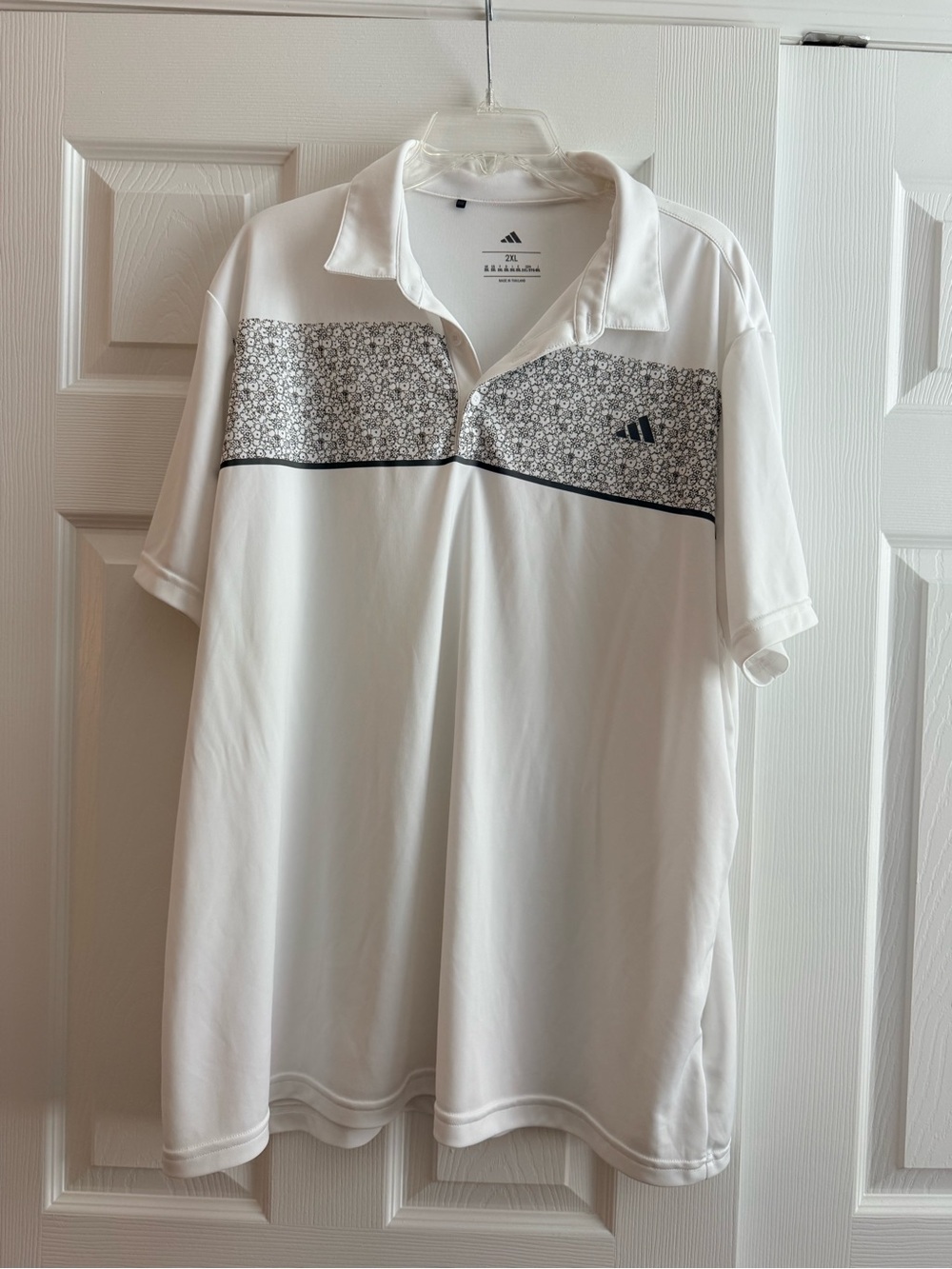 adidas White Polo with Gray/Brown Floral Chest Panel